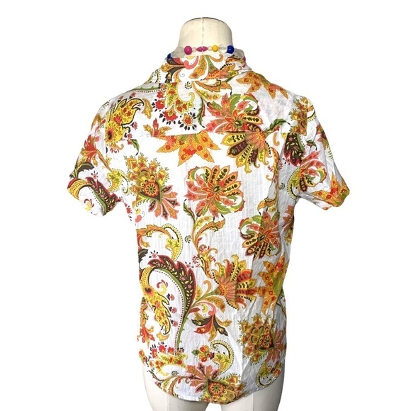 KAREN Scott Colorful 100% Cotton Floral Paisley Shirt Earth Tones Sz M - Picture 3 of 9